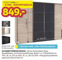 Möbelix Schiebetürenschränk, Artisan Eiche Dekor/Glas Angebot
