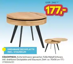 Möbelix COUCHTISCH, Eiche teilmassiv gewachst, Füße Metall Schwarz Angebot