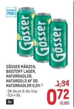 Metro Gösser Märzen, Biostoff Lager, Naturradler, Naturgold AF od. Naturradler 0,0% Angebot