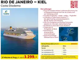 Billa Reisen RIO DE JANEIRO - KIEL Costa Diadema Angebot