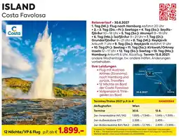Billa Reisen ISLAND Costa Favolosa Angebot