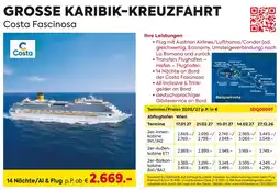 Billa Reisen GROSSE KARIBIK-KREUZFAHRT Costa Fascinosa Angebot