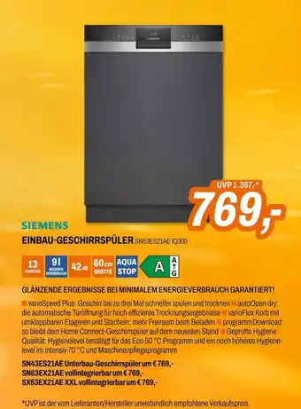 Siemens Einbau-Geschirrspüler SN53ES21AE IQ300