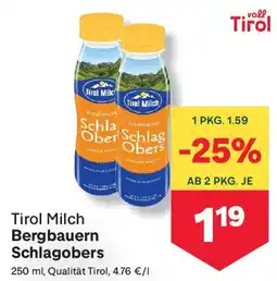 MPreis Tirol Milch Bergbauern Schlagobers Angebot
