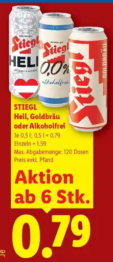 Lidl STIEGL Hell, Goldbräu oder Alkoholfrei Angebot