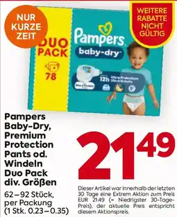 Billa Pampers Baby-Dry, Premium Protection Pants od. Windeln Duo Pack Angebot