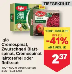 MPreis iglo Cremespinat, Zwutschgerl Blattspinat, Cremespinat lactosefrei oder Rotkraut Angebot