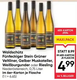 Maximarkt Waldschütz Fünfeckiger Stein Grüner Veltliner, Gelber Muskateller, Weißburgunder oder Riesling Angebot