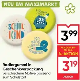 Maximarkt Radiergummi in Geschenkverpackung Angebot