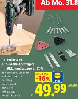 Lidl PARKSIDE 3-in-1 Akku-Kombigerät mit Akku und Ladegerät, 20 V Angebot