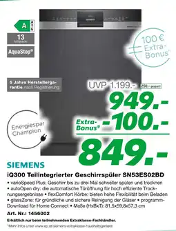 EP SIEMENS iQ300 Teilintegrierter Geschirrspüler SN53ES02BD Angebot