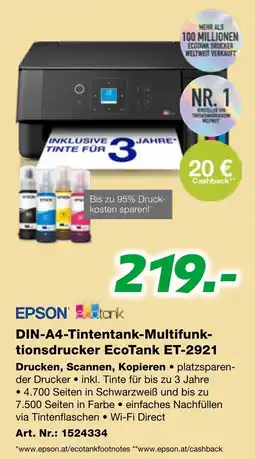 EP Epson DIN-A4-Tintentank-Multifunktionsdrucker EcoTank ET-2921 Angebot