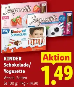 Lidl Kinder Schokolade/Yogurette Angebot