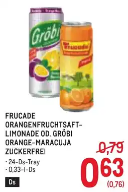 Metro Frucade Orangenfruchtsaft-Limonade od. Gröbi Orange-Maracuja zuckerfrei Angebot