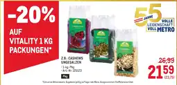 Metro Vitality Cashews ungesalzen Angebot