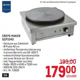 Metro Crepe Maker GCP1040 Angebot