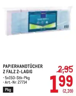 Metro Papierhandtücher Z Falz 2-Lagig Angebot