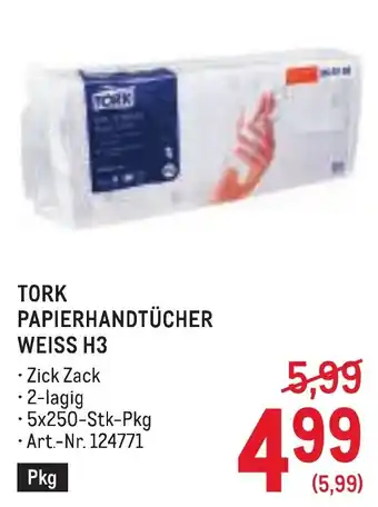 Metro Tork Papierhandtücher Weiss H3 Angebot