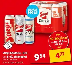 Interspar Stiegl Goldbräu, Hell oder 0,0% alkoholfrei Angebot