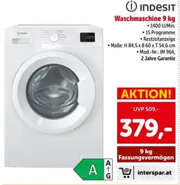 Interspar Waschmaschine Indesit 9 kg Angebot