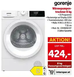 Interspar gorenje Wärmepumpentrockner 8 kg Angebot