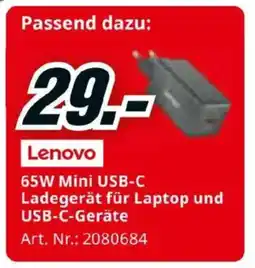 Media Markt Lenovo 65W Mini USB-C Ladegerät für Laptop und USB-C-Geräte Angebot