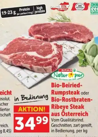 SPAR Natur pur Bio-Beiried-Rumpsteak oder Bio-Rostbraten-Ribeye Steak