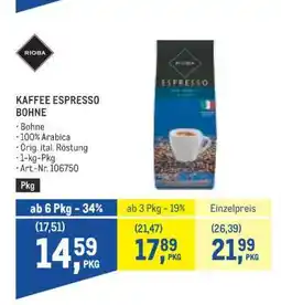 Metro RIOBA KAFFEE ESPRESSO BOHNE Angebot