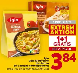 Billa Iglo Genießerpfanne od. Lasagne Vorteilspackung Angebot