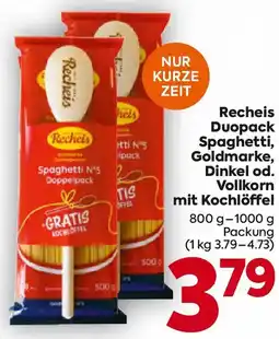 Billa Recheis Duopack Spaghetti, Goldmarke, Dinkel od. Vollkorn mit Kochlöffel Angebot