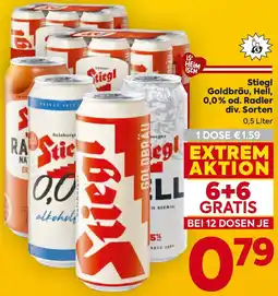 Billa Stiegl Goldbräu, Hell, 0,0% od. Radler Angebot