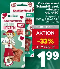 Billa Knabbernossi Salami-Brezel, -Herzen od. -ABC Angebot