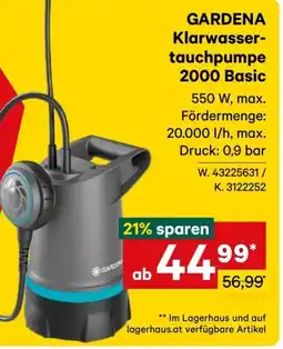 Lagerhaus GARDENA Klarwasser-tauchpumpe 2000 Basic Angebot