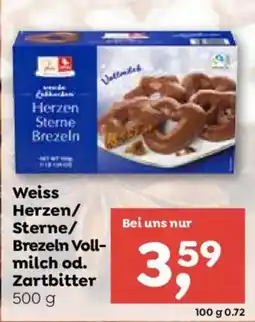 ADEG Weiss Herzen/Sterne/Brezeln Vollmilch od. Zartbitter Angebot