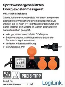 Reichelt Spritzwassergeschütztes Energiekostenmessgerät mit 3-fach Steckdose Angebot