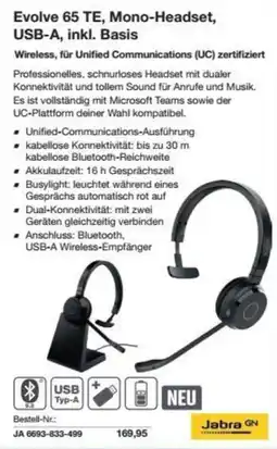 Reichelt Jabra Evolve 65 TE Mono-Headset USB-A Angebot