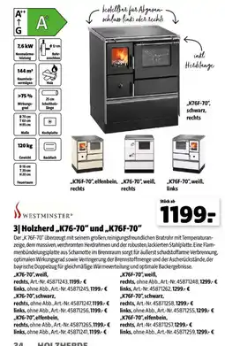 Hagebau WESTMINSTER Holzherd ,,K76-70" und „K76F-70" Angebot