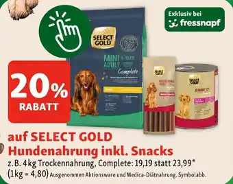 Auf SELECT GOLD Hundenahrung inkl. Snacks