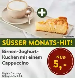 Interspar Birnen-Joghurt Kuchen mit einem Cappuccino Angebot