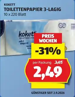 Hofer Kokett Toilettenpapier 3-lagig Angebot