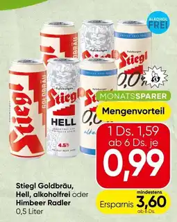 Spar Stiegl Goldbräu, Hell, alkoholfrei oder Himbeer Radler Angebot
