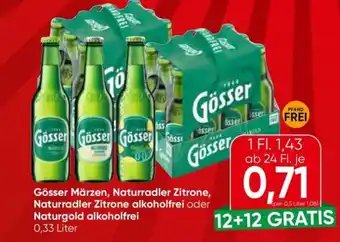 Eurospar Gösser Märzen, Naturradler Zitrone, Naturradler Zitrone alkoholfrei oder Naturgold alkoholfrei Angebot