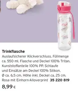 Tchibo Eduscho Trinkflasche Rosa mit Einhorn-Alloverprint Angebot