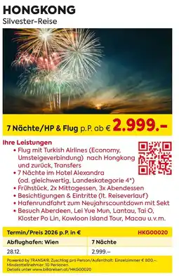 Billa Reisen HONGKONG Silvester-Reise Angebot