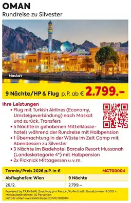 Billa Reisen OMAN Rundreise zu Silvester Angebot