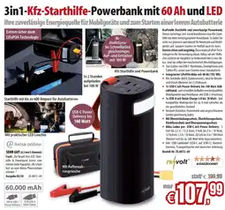 Pearl 3in1-Kfz-Starthilfe-Powerbank mit 60 Ah und LED Angebot