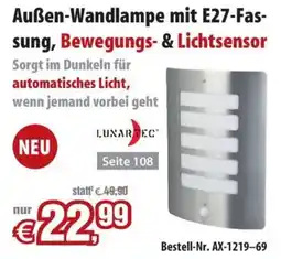 Pearl Außen-Wandlampe mit E27-Fassung, Bewegungs- & Lichtsensor Angebot