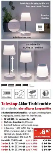 Pearl PEARL Teleskop-Akku-Tischleuchte Angebot