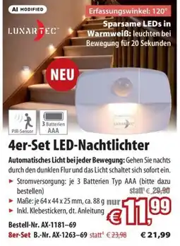 Pearl LUNARTEC 4er-Set LED-Nachtlichter Angebot