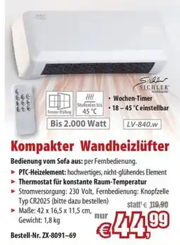 Pearl Kompakter Wandheizlüfter Angebot
